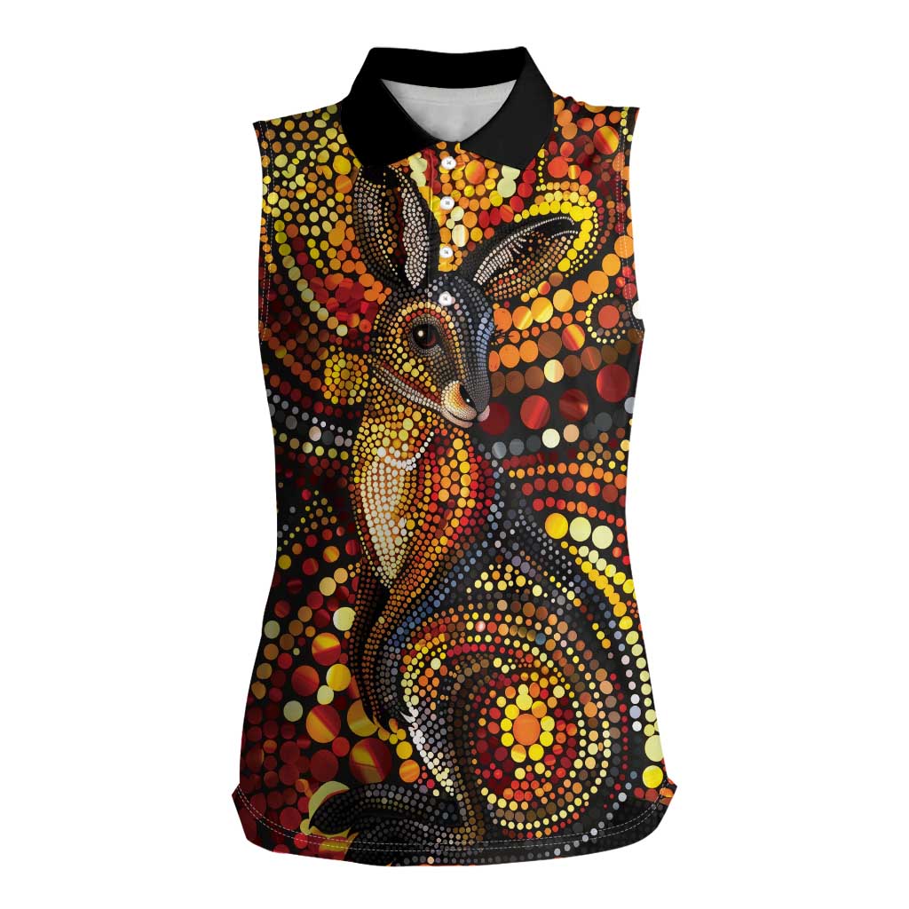 Kangaroo At Night Art Women Sleeveless Polo Shirt Aboriginal Dot Painting