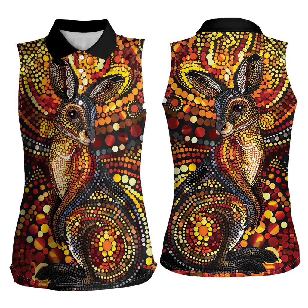 Kangaroo At Night Art Women Sleeveless Polo Shirt Aboriginal Dot Painting