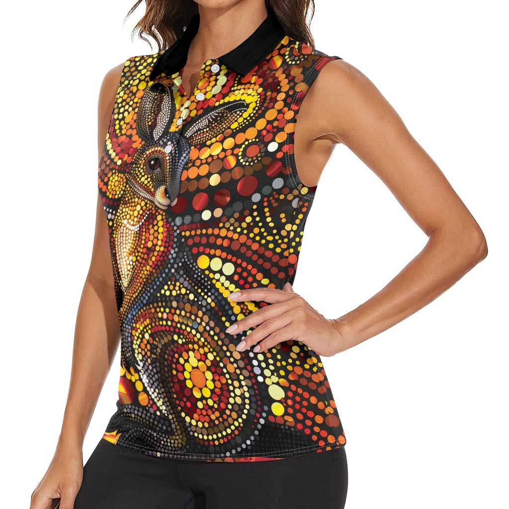Kangaroo At Night Art Women Sleeveless Polo Shirt Aboriginal Dot Painting