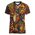 Kangaroo At Night Art Women V-Neck T-Shirt Aboriginal Dot Painting