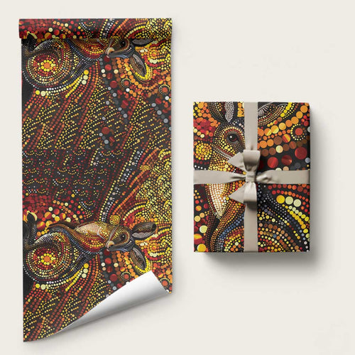 Kangaroo At Night Art Wrapping Paper Aboriginal Dot Painting - Aussie Hoodie