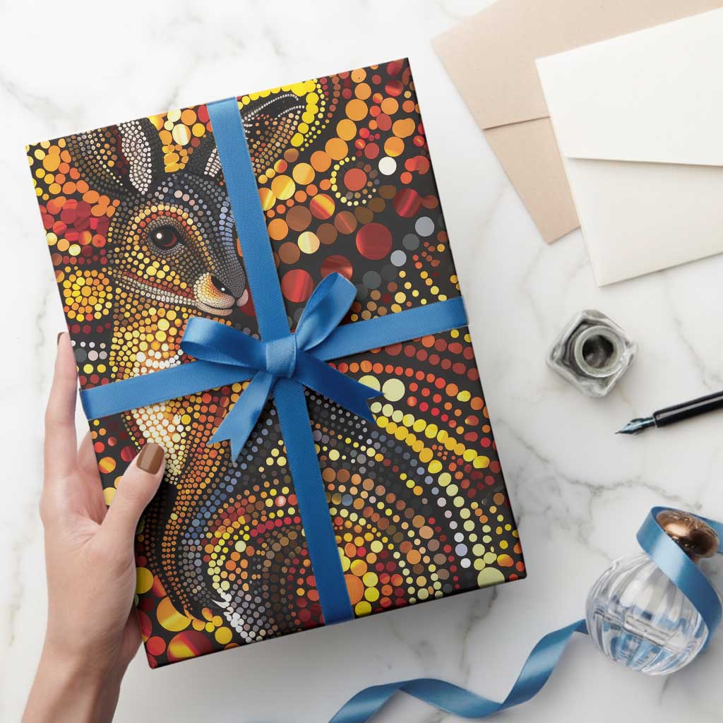 Kangaroo At Night Art Wrapping Paper Aboriginal Dot Painting - Aussie Hoodie