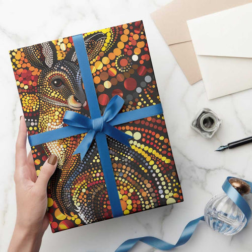 Kangaroo At Night Art Wrapping Paper Aboriginal Dot Painting - Aussie Hoodie