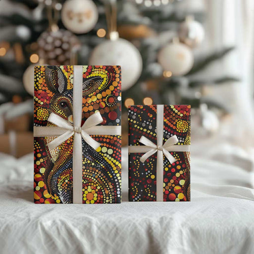 Kangaroo At Night Art Wrapping Paper Aboriginal Dot Painting - Aussie Hoodie