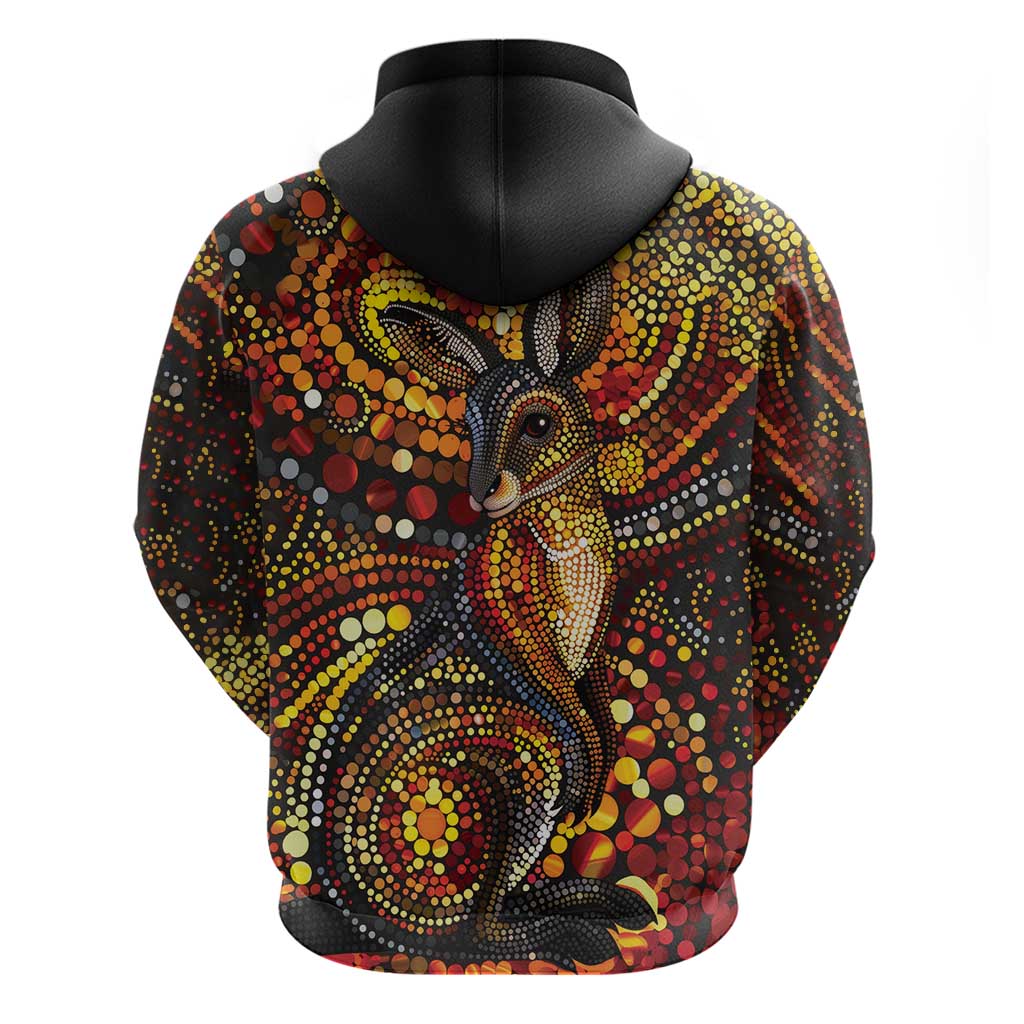 Kangaroo At Night Art Zip Hoodie Aboriginal Dot Painting