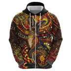 Kangaroo At Night Art Zip Hoodie Aboriginal Dot Painting