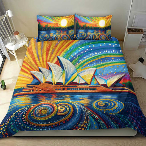 Sydney Opera House Bedding Set Aboriginal Dot Painting