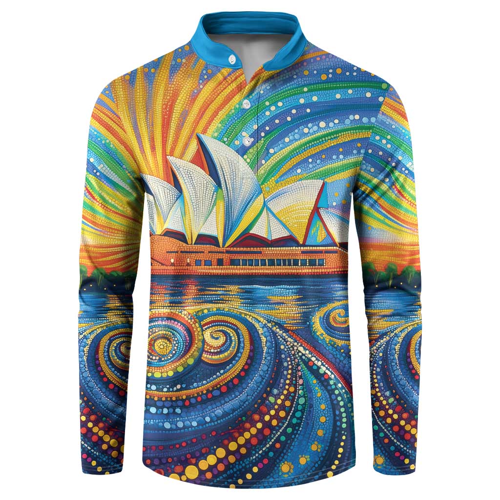 Sydney Opera House Button Sweatshirt Aboriginal Dot Painting