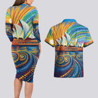 Sydney Opera House Couples Matching Long Sleeve Bodycon Dress and Hawaiian Shirt Aboriginal Dot Painting