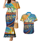 Sydney Opera House Couples Matching Mermaid Dress and Hawaiian Shirt Aboriginal Dot Painting