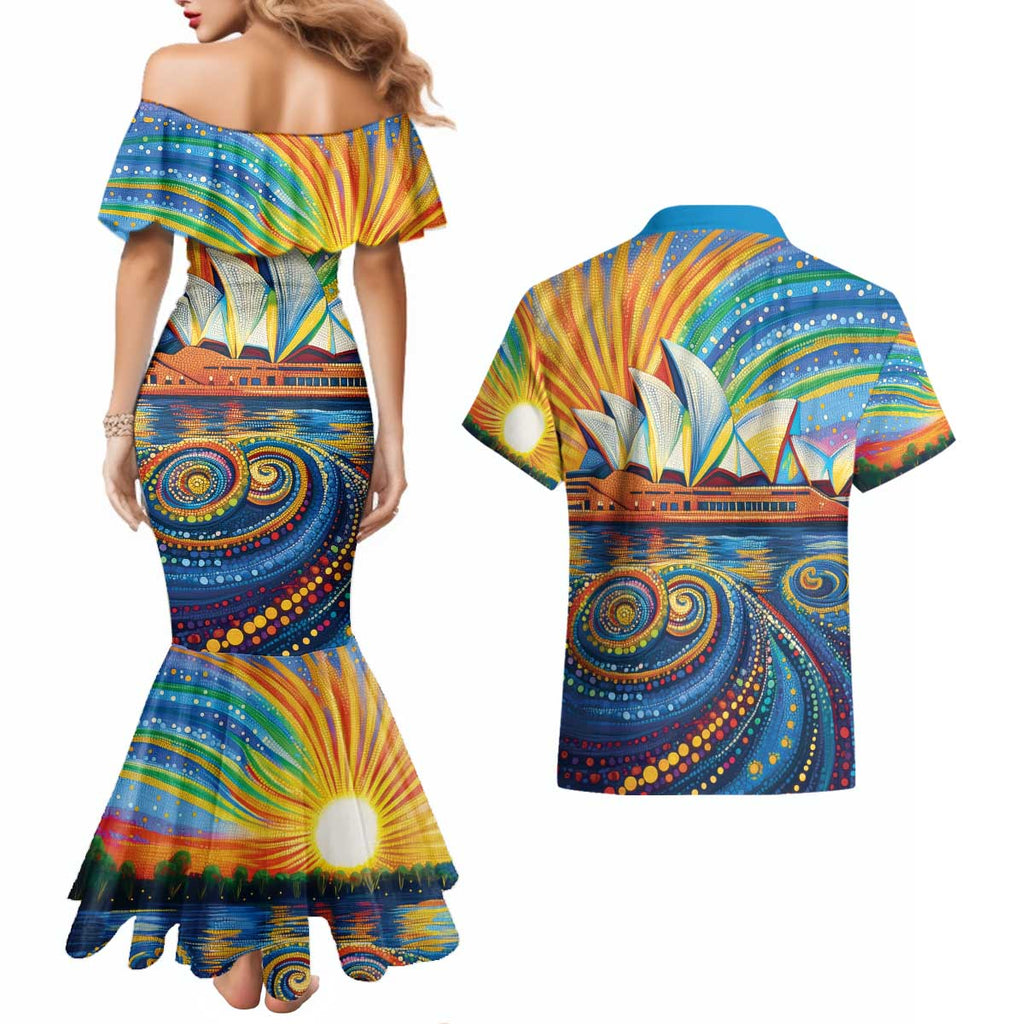 Sydney Opera House Couples Matching Mermaid Dress and Hawaiian Shirt Aboriginal Dot Painting