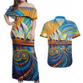 Sydney Opera House Couples Matching Off Shoulder Maxi Dress and Hawaiian Shirt Aboriginal Dot Painting