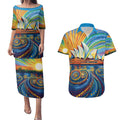 Sydney Opera House Couples Matching Puletasi and Hawaiian Shirt Aboriginal Dot Painting