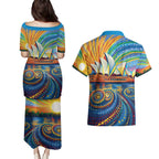 Sydney Opera House Couples Matching Puletasi and Hawaiian Shirt Aboriginal Dot Painting
