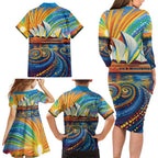Sydney Opera House Family Matching Long Sleeve Bodycon Dress and Hawaiian Shirt Aboriginal Dot Painting