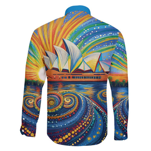 Sydney Opera House Family Matching Long Sleeve Bodycon Dress and Hawaiian Shirt Aboriginal Dot Painting