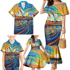 Sydney Opera House Family Matching Mermaid Dress and Hawaiian Shirt Aboriginal Dot Painting