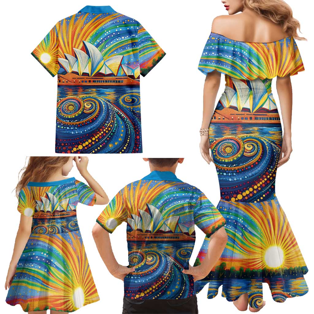 Sydney Opera House Family Matching Mermaid Dress and Hawaiian Shirt Aboriginal Dot Painting