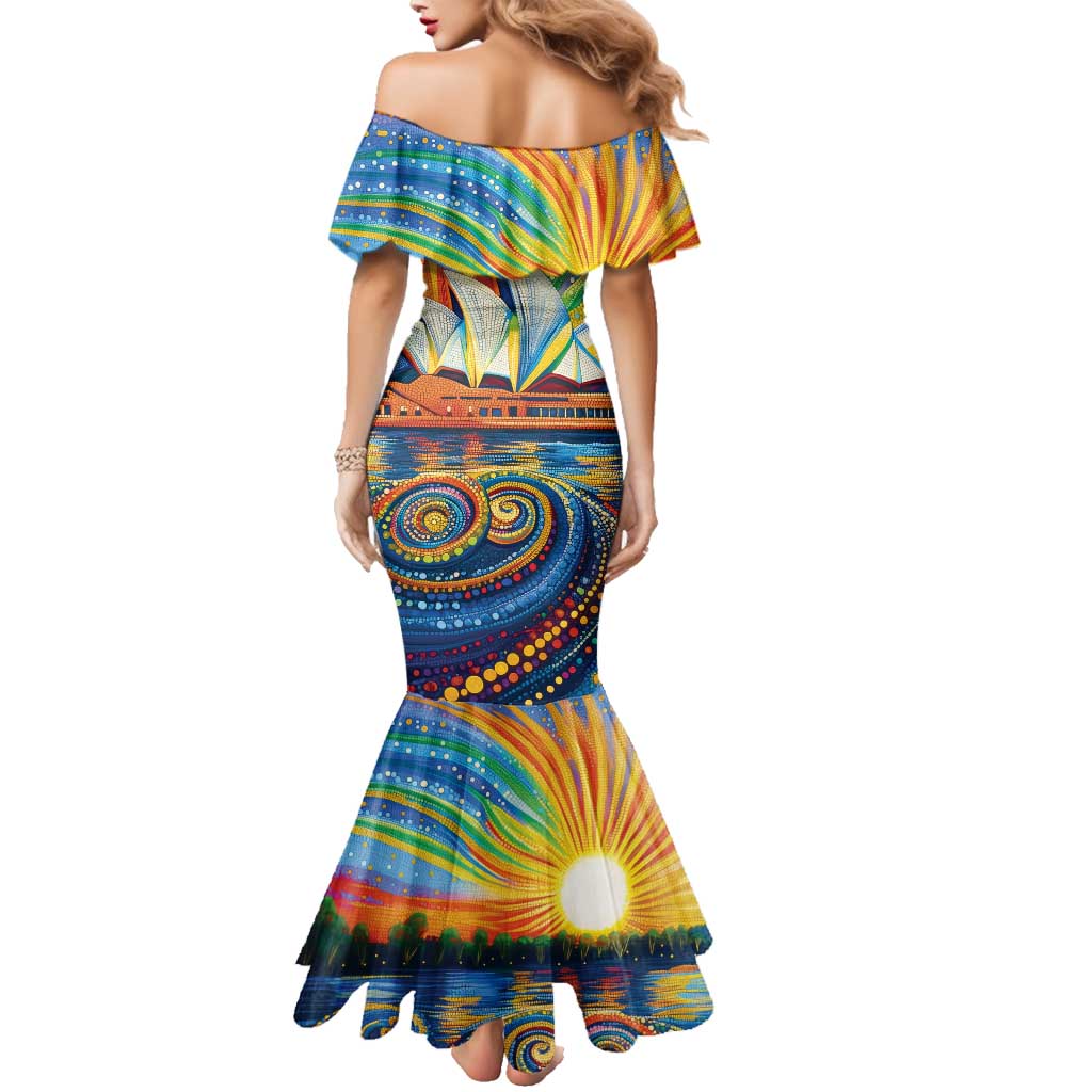 Sydney Opera House Family Matching Mermaid Dress and Hawaiian Shirt Aboriginal Dot Painting