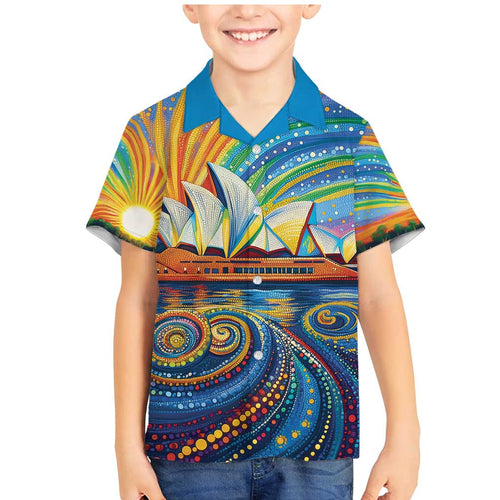Sydney Opera House Family Matching Mermaid Dress and Hawaiian Shirt Aboriginal Dot Painting