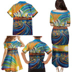 Sydney Opera House Family Matching Puletasi and Hawaiian Shirt Aboriginal Dot Painting