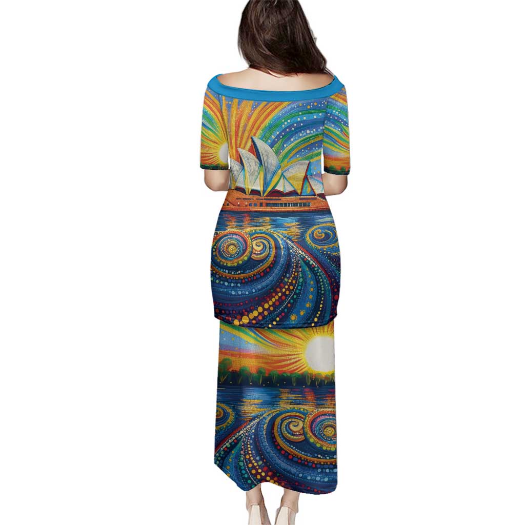 Sydney Opera House Family Matching Puletasi and Hawaiian Shirt Aboriginal Dot Painting