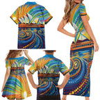 Sydney Opera House Family Matching Short Sleeve Bodycon Dress and Hawaiian Shirt Aboriginal Dot Painting
