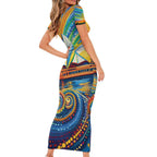 Sydney Opera House Family Matching Short Sleeve Bodycon Dress and Hawaiian Shirt Aboriginal Dot Painting
