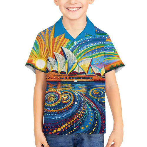 Sydney Opera House Family Matching Short Sleeve Bodycon Dress and Hawaiian Shirt Aboriginal Dot Painting