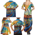Sydney Opera House Family Matching Summer Maxi Dress and Hawaiian Shirt Aboriginal Dot Painting