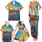 Sydney Opera House Family Matching Tank Maxi Dress and Hawaiian Shirt Aboriginal Dot Painting