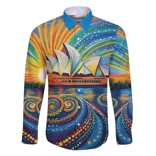 Sydney Opera House Family Matching Tank Maxi Dress and Hawaiian Shirt Aboriginal Dot Painting