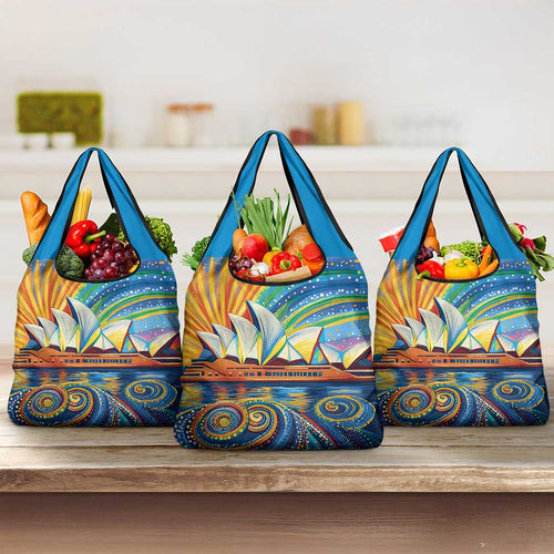 Sydney Opera House Grocery Bag Aboriginal Dot Painting