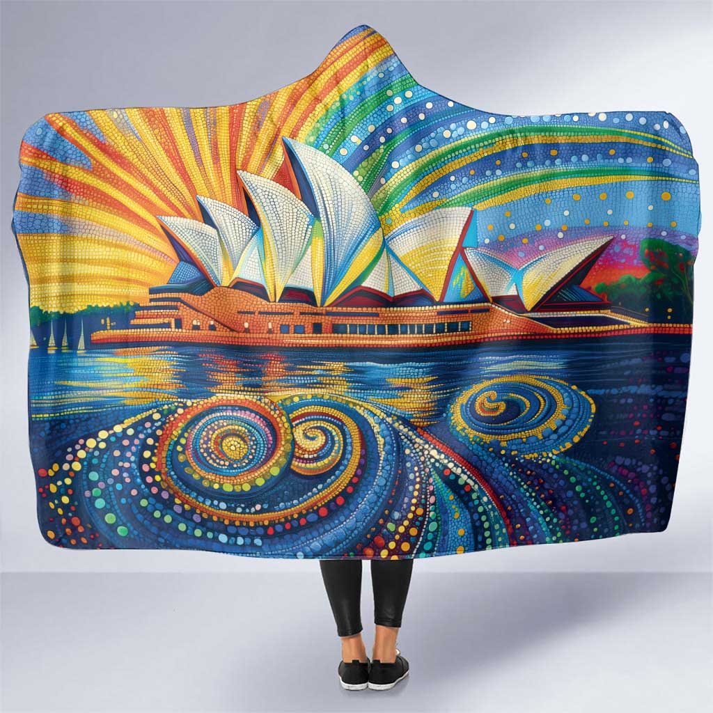 Sydney Opera House Hooded Blanket Aboriginal Dot Painting