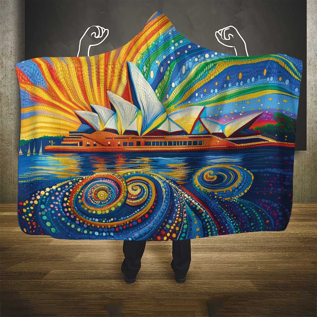 Sydney Opera House Hooded Blanket Aboriginal Dot Painting