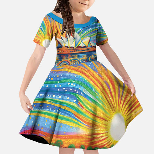 Sydney Opera House Kid Short Sleeve Dress Aboriginal Dot Painting