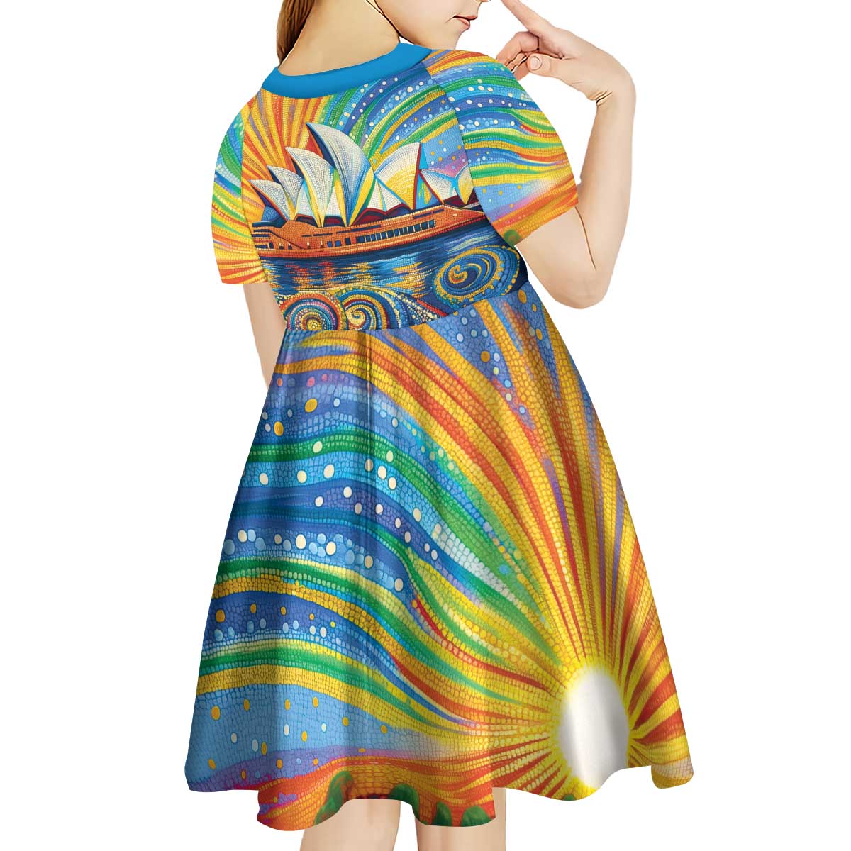 Sydney Opera House Kid Short Sleeve Dress Aboriginal Dot Painting