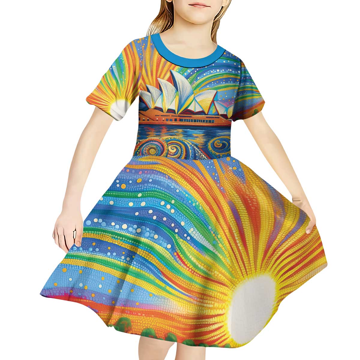 Sydney Opera House Kid Short Sleeve Dress Aboriginal Dot Painting
