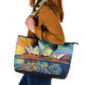 Sydney Opera House Leather Tote Bag Aboriginal Dot Painting