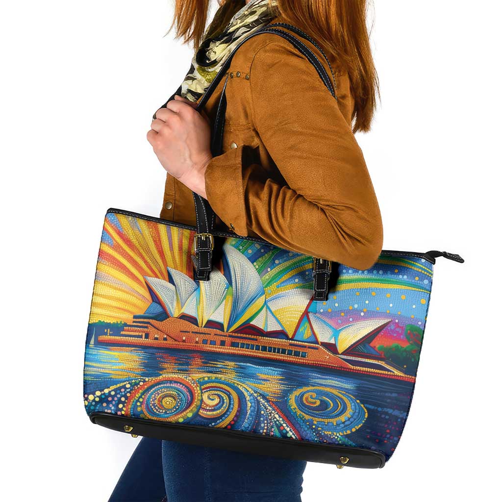 Sydney Opera House Leather Tote Bag Aboriginal Dot Painting