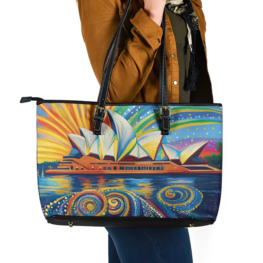 Sydney Opera House Leather Tote Bag Aboriginal Dot Painting