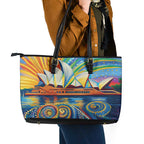 Sydney Opera House Leather Tote Bag Aboriginal Dot Painting