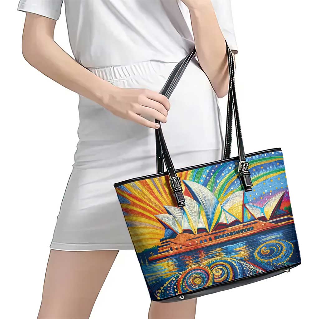 Sydney Opera House Leather Tote Bag Aboriginal Dot Painting