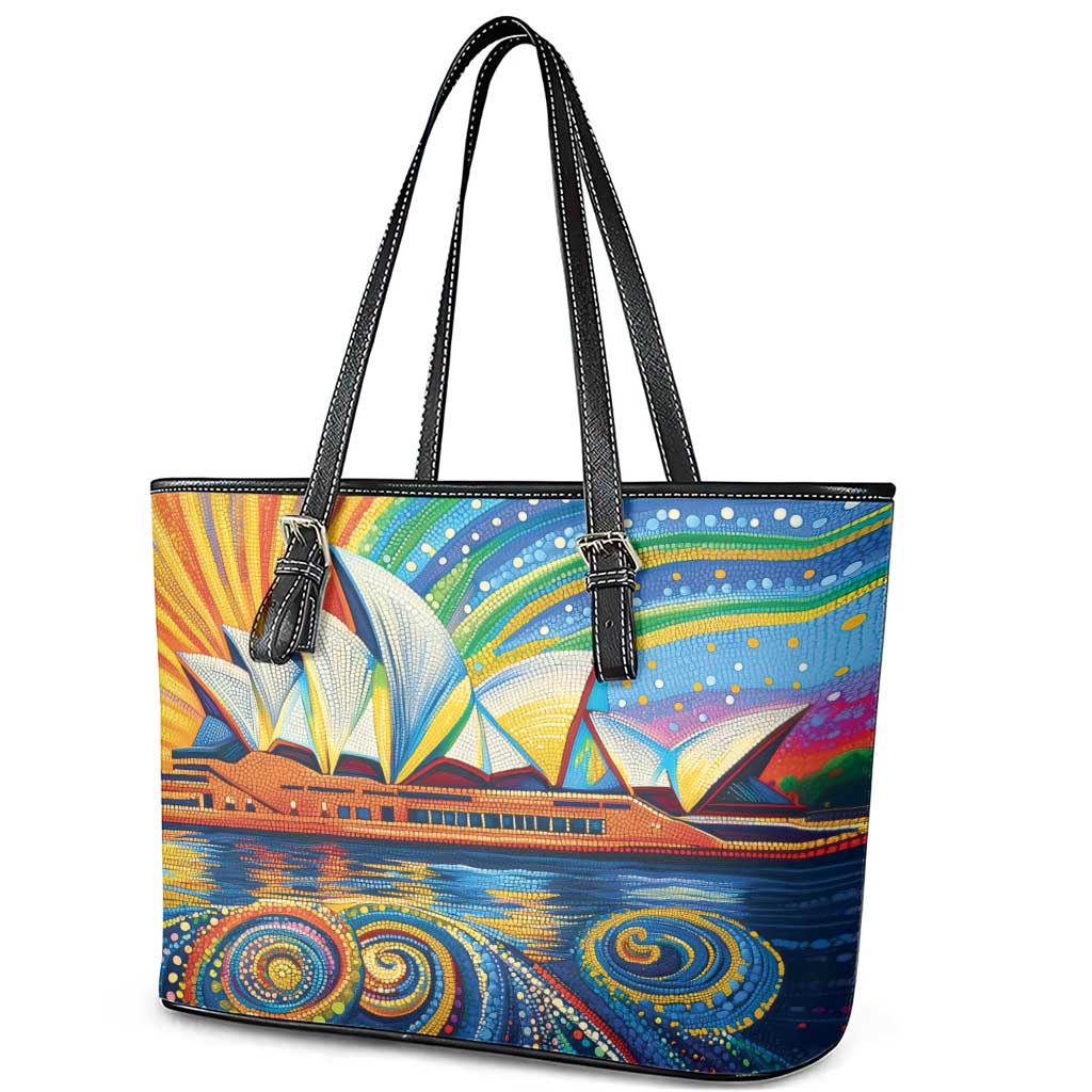 Sydney Opera House Leather Tote Bag Aboriginal Dot Painting