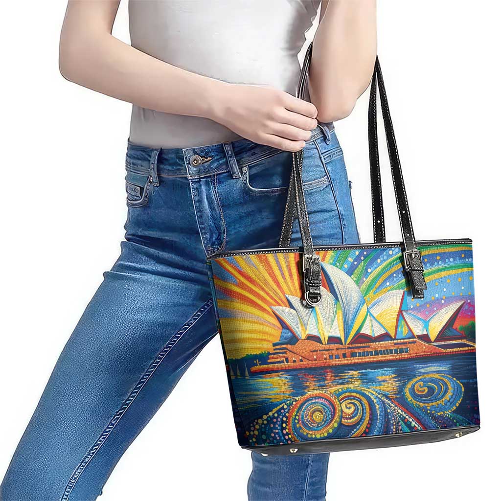 Sydney Opera House Leather Tote Bag Aboriginal Dot Painting