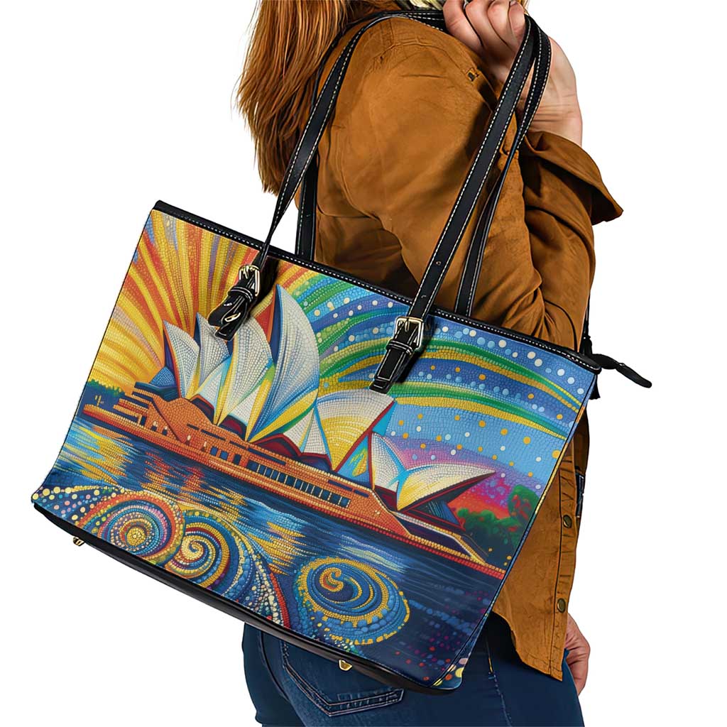 Sydney Opera House Leather Tote Bag Aboriginal Dot Painting
