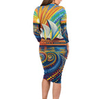 Sydney Opera House Long Sleeve Bodycon Dress Aboriginal Dot Painting