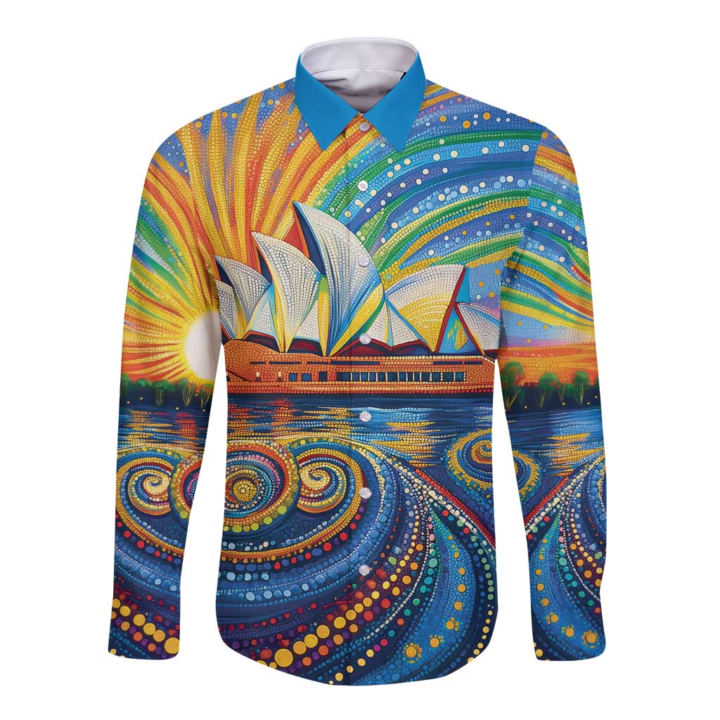 Sydney Opera House Long Sleeve Button Shirt Aboriginal Dot Painting