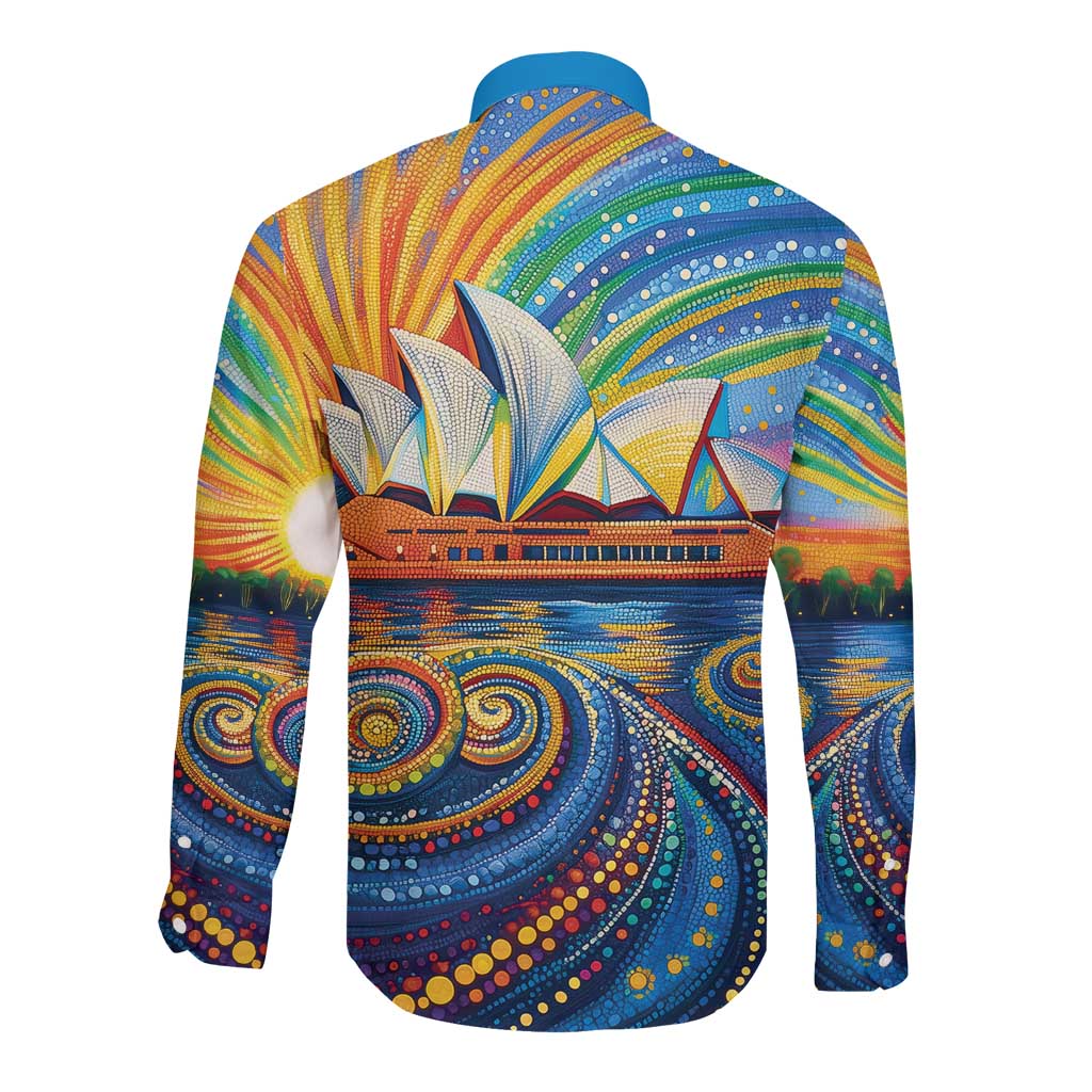 Sydney Opera House Long Sleeve Button Shirt Aboriginal Dot Painting