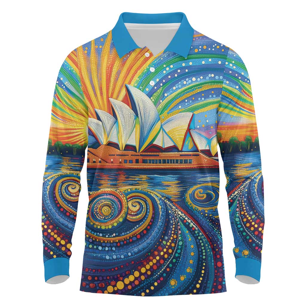 Sydney Opera House Long Sleeve Polo Shirt Aboriginal Dot Painting